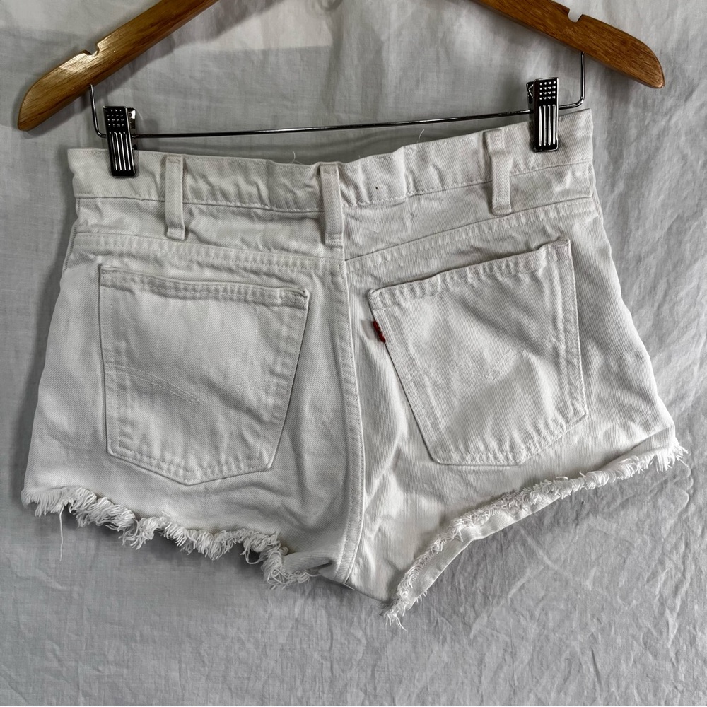 Vintage Levis Orange Tab White Denim Shorts Jean Jorts 30x2.5 Raw Hem Festival
